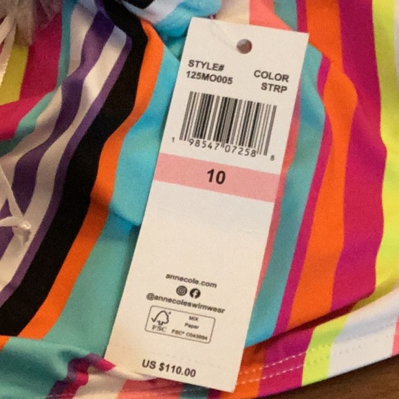 Anne Cole NWT Multicolor Striped Twist Front Bandeau One Piece Swimsuit Size 10 - Picture 6 of 8